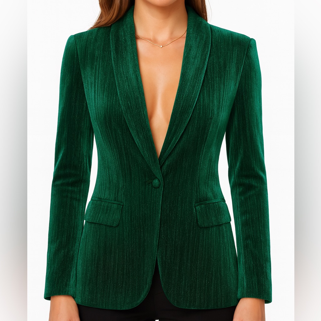 Dark Green Velvet Blazer Silver Thread Dressy Evening Jacket Women Xxl